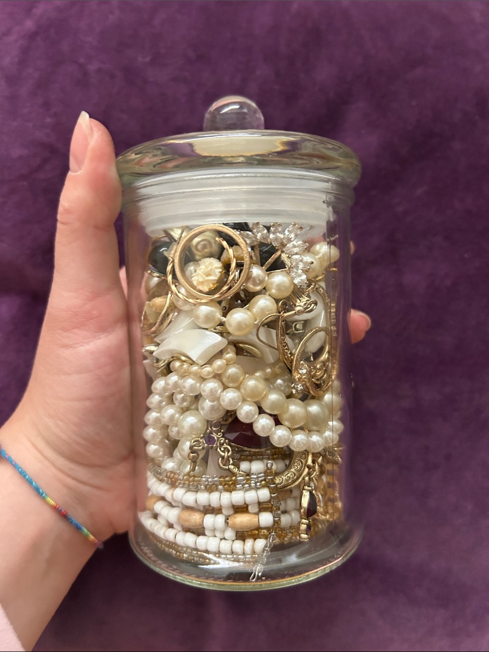 Gold and pearl jewelry jar
